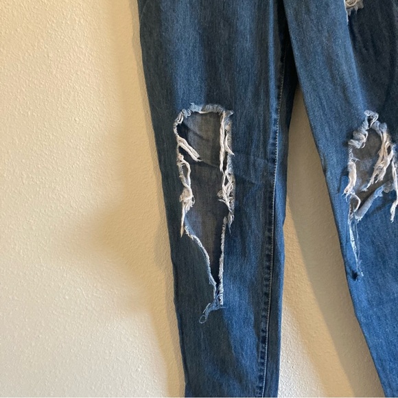 Forever 21 Paper Bag Elastic Waist Medium Wash Button Fly High Rise Mom Jeans - Picture 4 of 12